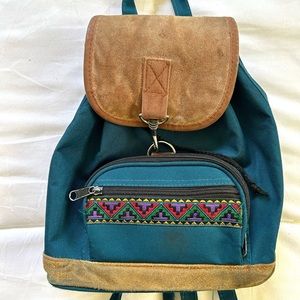 90s Vintage Mini Canvas Backpack
Southwest Aztec Teal Suede
Leather Flap Y2K
